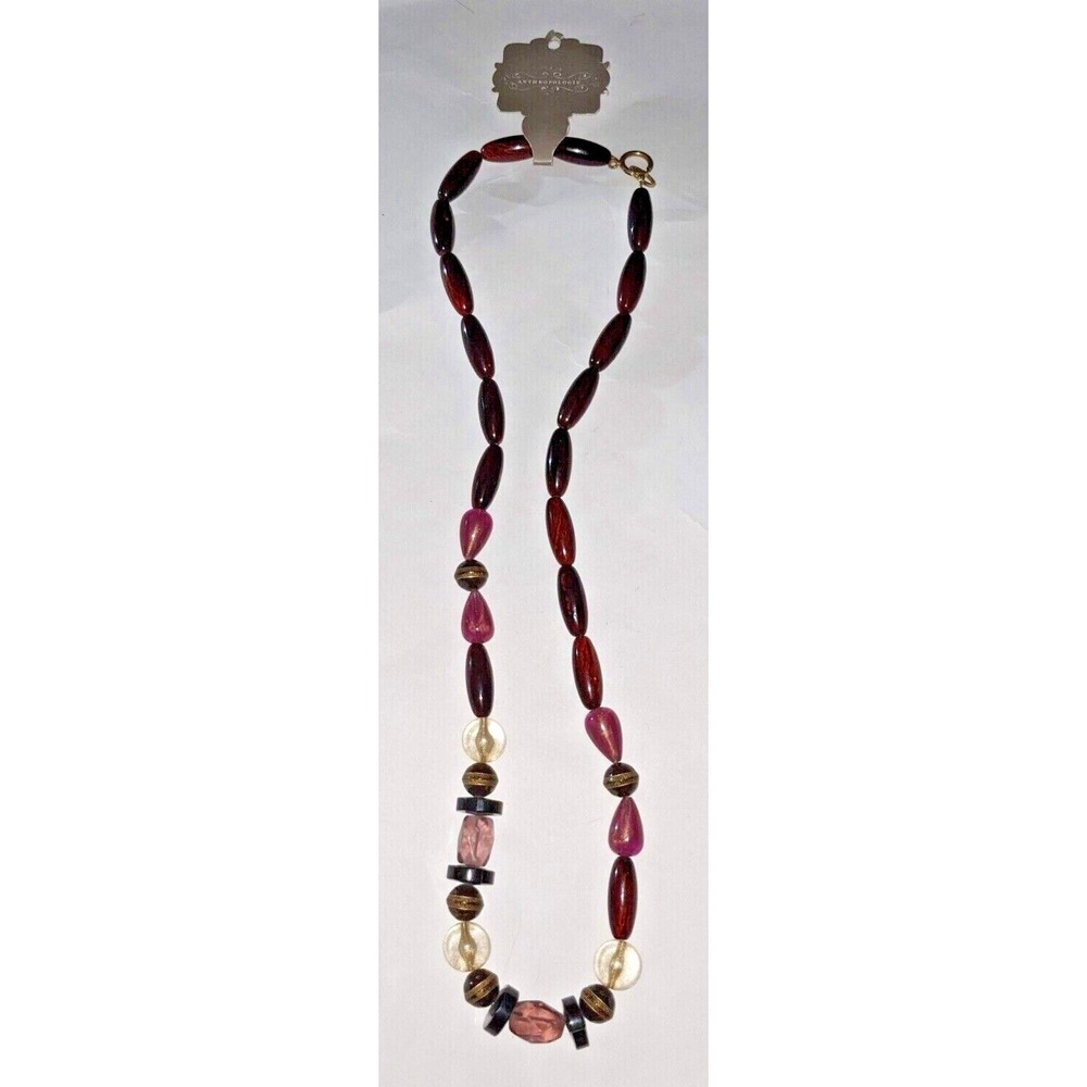 NWT Anthropologie Beaded Statement Necklace Purple Black Gold Beads New RARE HTF
